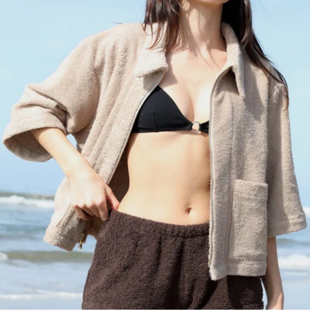 Simone Fan The Cropped Zip Up Plush Terry Jacket ~
